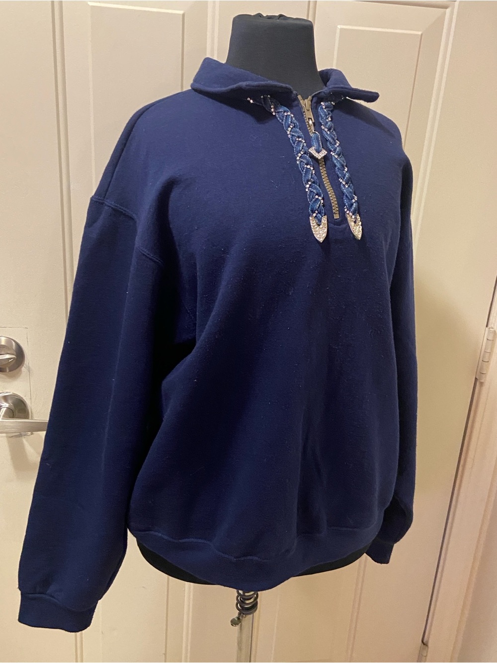 Jerzees Unisex Navy Zip-Up Sweater with Braided Placket Size L